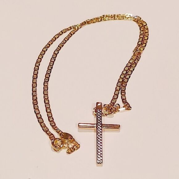 Men's 18kt Gold plated chain with cross pendant - Picture 1 of 6